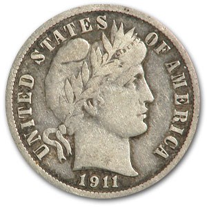 1911-S Barber Dime Fine 1911-S Barber Dime Fine